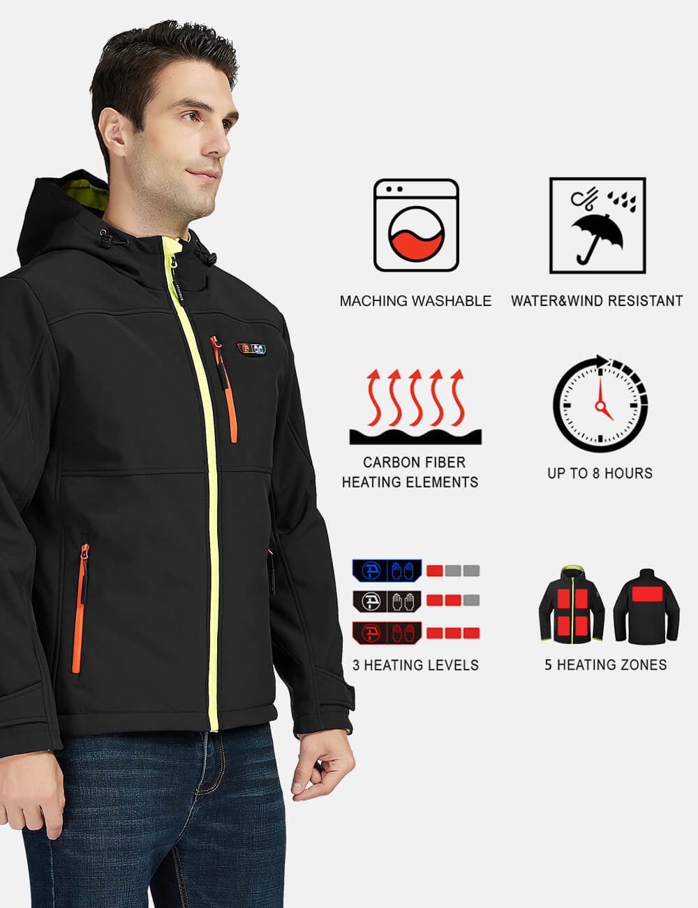 Mens 5 Zone Heated Jacket with Hood with Battery Kit-3