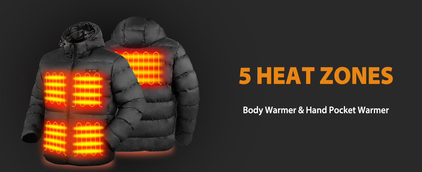 PTAHDUS Men’s 5-Zone Heated Jacket with Battery Pack 7.4V-9