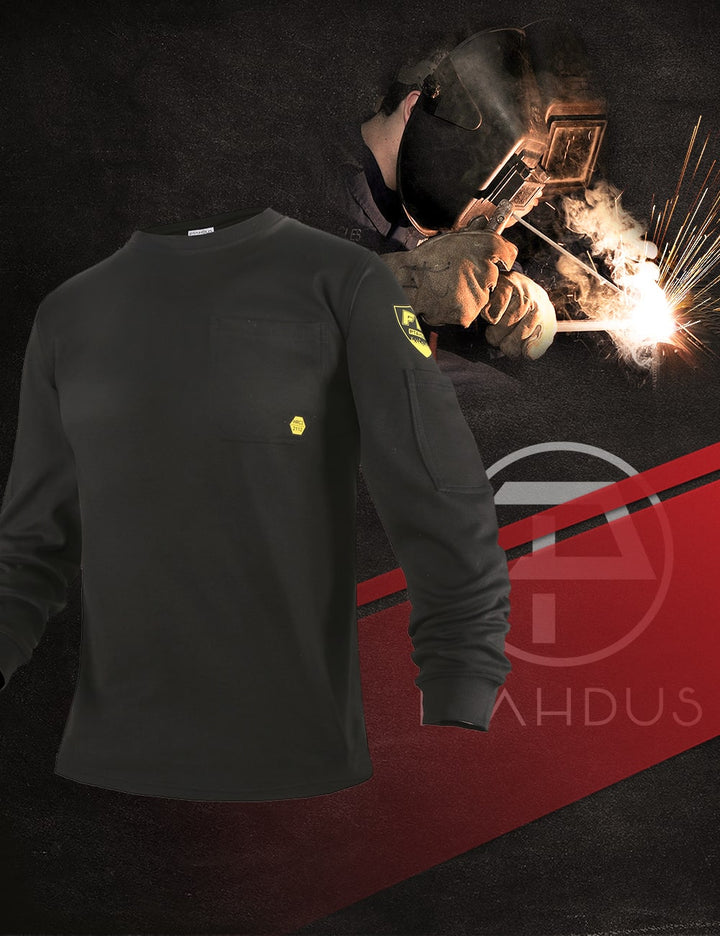 PTAHDUS FR Shirts Men’s Flame Resistant Long Sleeve Round Neck Shirts-3