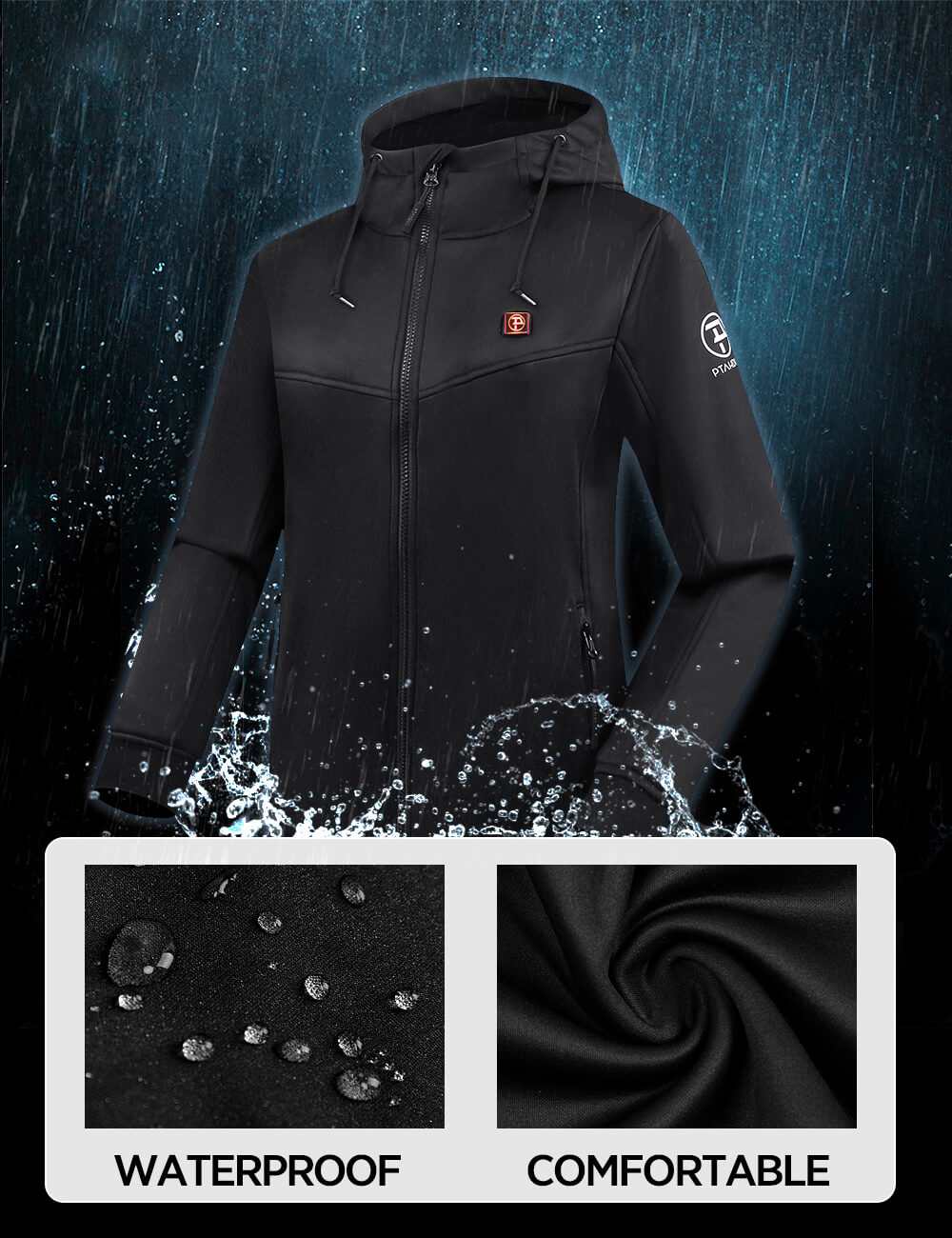 Womens 3 Zone Water-Resistant Heated Hoodie with Battery Kit-Black-4