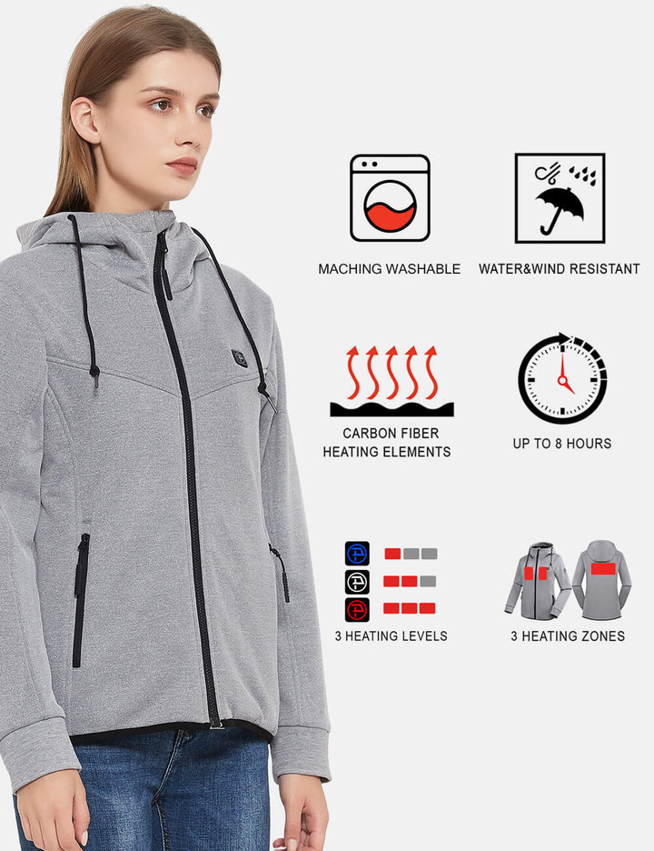 Womens 3 Zone Water-Resistant Heated Hoodie with Battery Kit - Grey-3