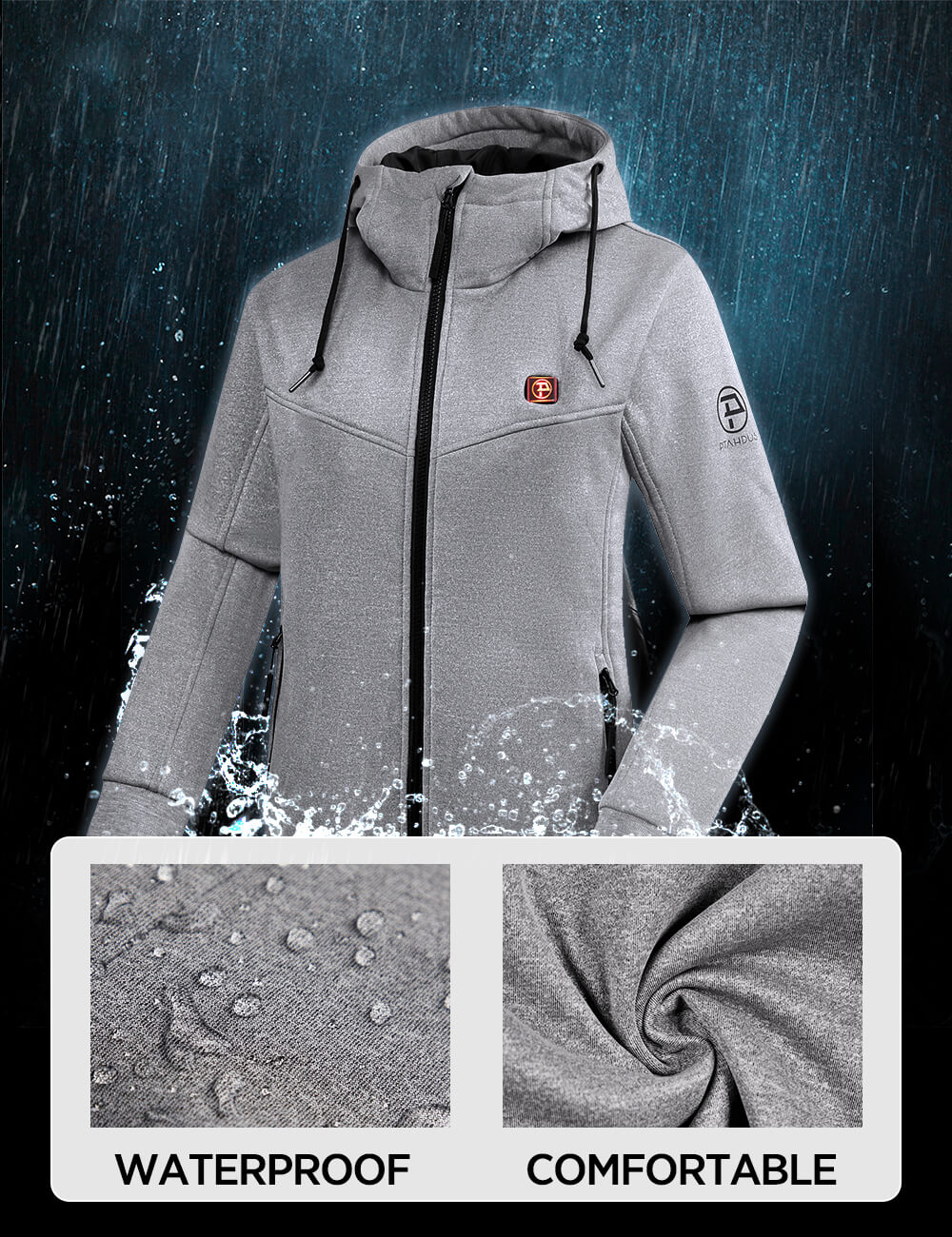 Womens 3 Zone Water-Resistant Heated Hoodie with Battery Kit - Grey-4