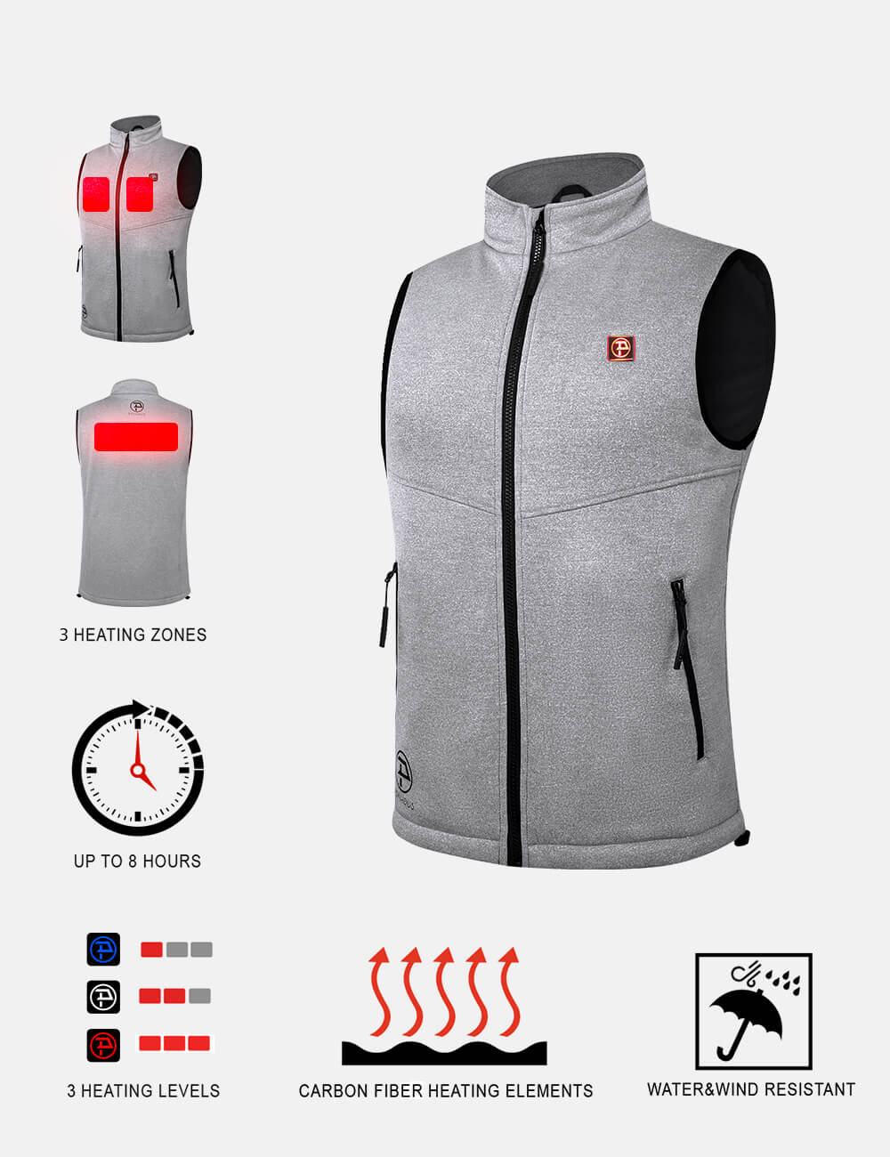 Mens 3 Zone Lightweight Heated Vest with Battery Kit-Grey-3